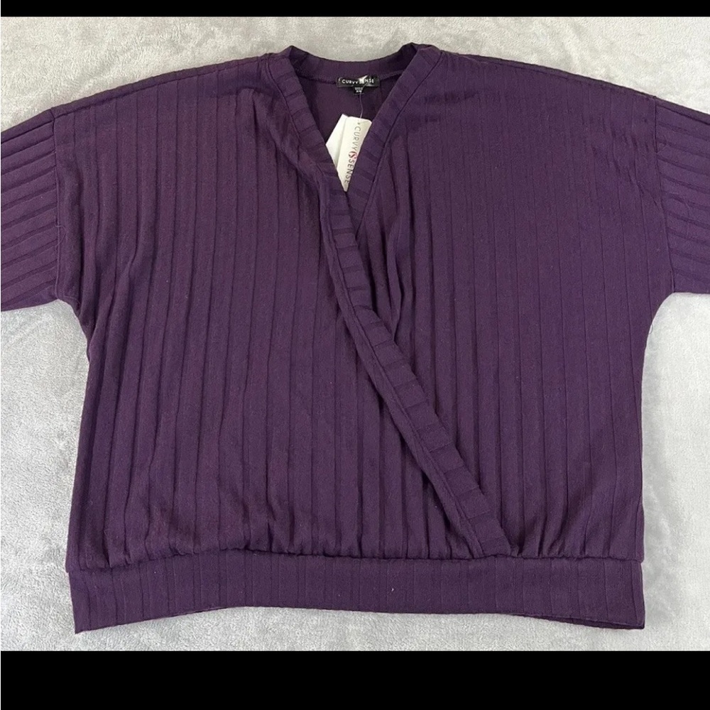 Curvy Sense womens long sleeve wrap front sweater blouse size 3X